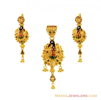 Designer Peacock Pendant Set 22k  ( Gold Pendant Sets )