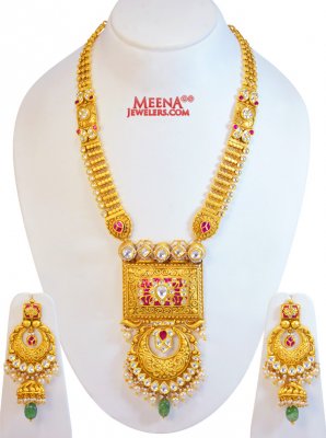 22Kt Gold Antique Necklace Set(Long ( Antique Necklace Sets )