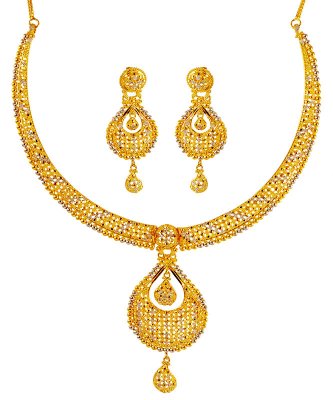 22K Gold Two Tone Necklace Set ( 22 Kt Gold Sets )