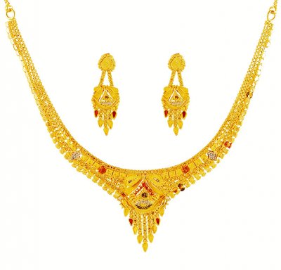 Three Tone 22K Necklace Set ( 22 Kt Gold Sets )