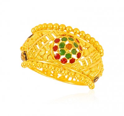 22 kt Gold Meenakari Ring ( Ladies Gold Ring )