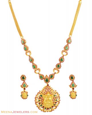 22k Gold Temple Necklace Set ( Antique Necklace Sets )