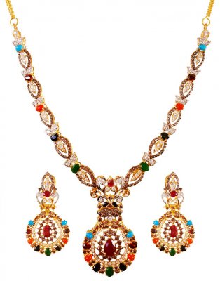 22K Gold Precious Stone Necklace ( Precious Stone Sets )