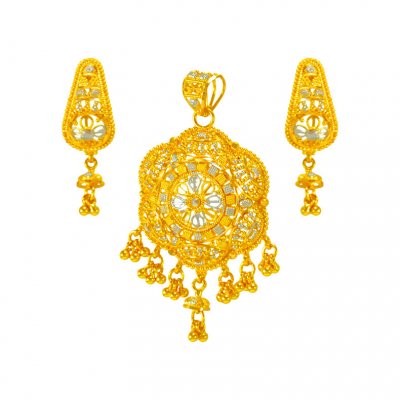 22 karat Gold Two Tone Pendant Set ( Gold Pendant Sets )