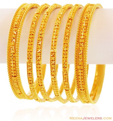 Gold Filigree Bangles (6 Pc) ( Set of Bangles )