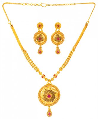 22K Gold Designer Necklace Set ( Precious Stone Sets )