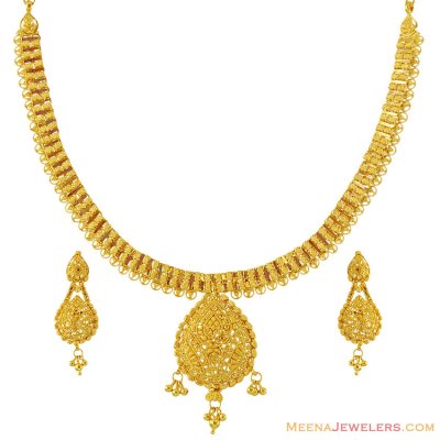 Gold Filigree Necklace Set ( 22 Kt Gold Sets )