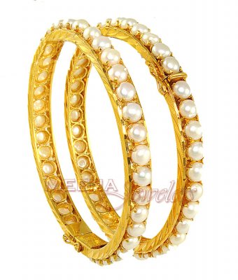 Gold Bangle with Pearl ( Precious Stone Bangles )