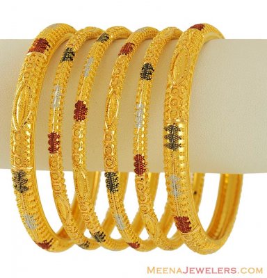 22K Gold 3 Tone Bangle Set ( Set of Bangles )