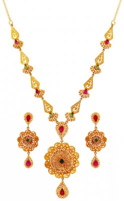 22K Antique Polki Necklace Set ( Antique Necklace Sets )