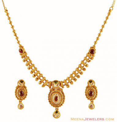 22K Gold Necklace Set ( Antique Necklace Sets )