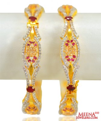 22 Kt Fancy Stones Kadas (2PC) ( Precious Stone Bangles )