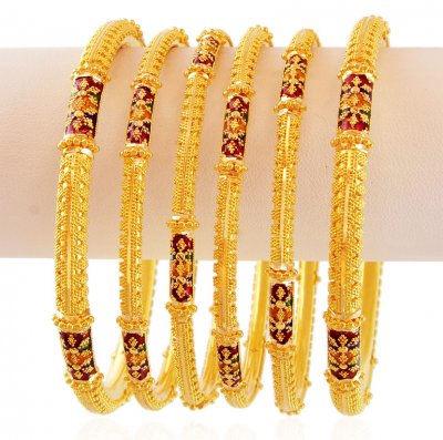 Gold Fancy Meenakari Bangles (2 PC) ( Set of Bangles )