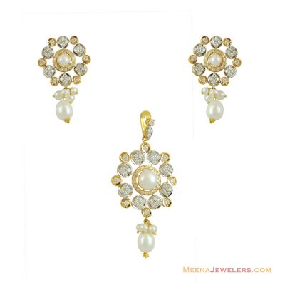 22K Magnificient Pearl Pendant Set ( Fancy Pendant Set )