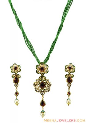 22K Antique Kundan Pendant Set ( Antique Pendant Sets )