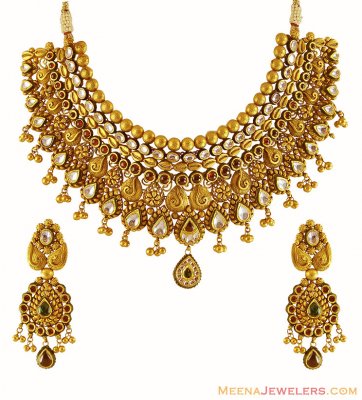 22K Gold Bridal Necklace Set ( Antique Necklace Sets )