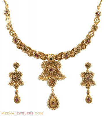 Gold Antique Necklace Set ( Antique Necklace Sets )