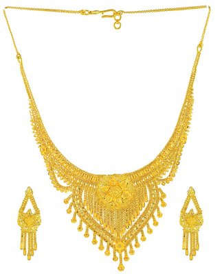 Gold Filigree Necklace Set ( 22 Kt Gold Sets )