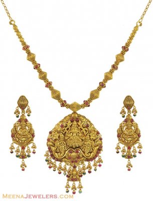 22k Antique Temple Necklace Set ( Antique Necklace Sets )