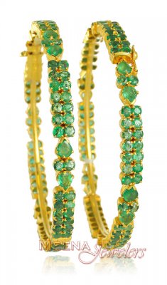 22Kt Gold Emerald Bangles ( Precious Stone Bangles )