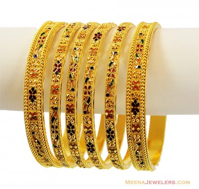 Meenakari Fancy Bangles Set 22k  ( Set of Bangles )