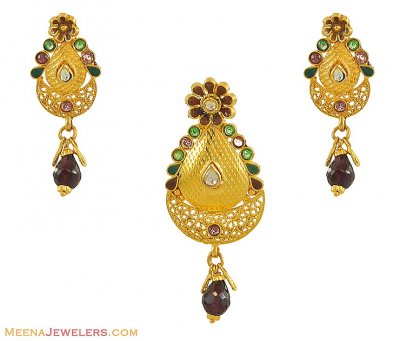 Gold Antique Pendant Set (22K) ( Antique Pendant Sets )