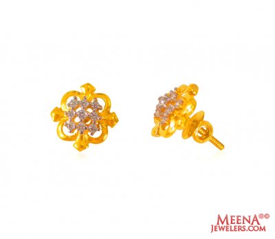 Gold Tops with CZ (22 Karat) ( Signity Earrings )