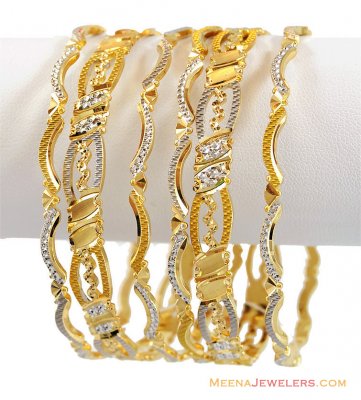 22K Sophisticated 2 Tone Bangles (4PC) ( Set of Bangles )