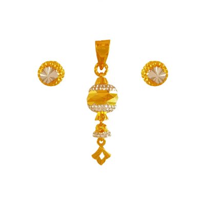 22K Gold Two Tone Pendant Set ( Gold Pendant Sets )