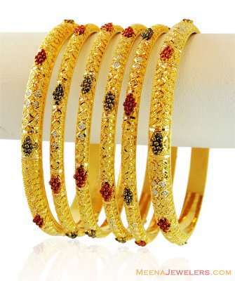 Fancy 3 Tone Filigree Bangles Set  ( Set of Bangles )