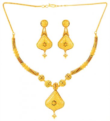 22K Gold Meenakari Necklace Set ( 22 Kt Gold Sets )