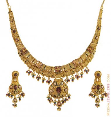 Indian Antique Necklace Set (22Kt) ( Antique Necklace Sets )