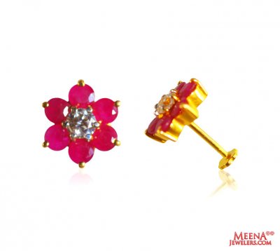 22kt Gold Ruby Earrings  ( Precious Stone Earrings )