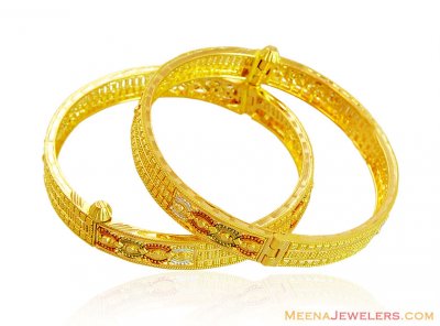 22K Gold 3 Tone Kids Bangle (2 Pcs) ( Baby Bangles )