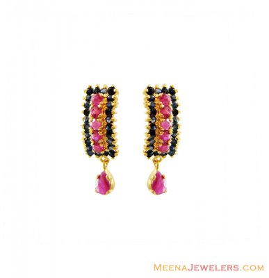 22K Combination Gold Earring ( Precious Stone Earrings )