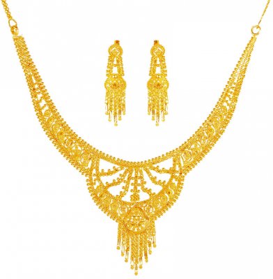 22k Gold Necklace and Earring Set ( 22 Kt Gold Sets )