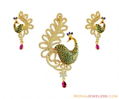 22K Beautiful Peacock Pendant Set ( Fancy Pendant Set )