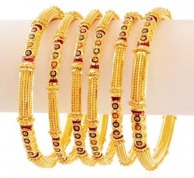 22K Traditional Meena Bangles Set ( Set of Bangles )