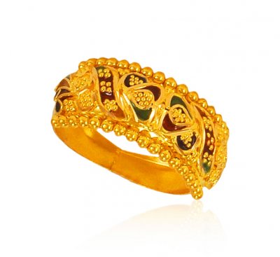 22 kt Gold Meenakari Ring ( Ladies Gold Ring )