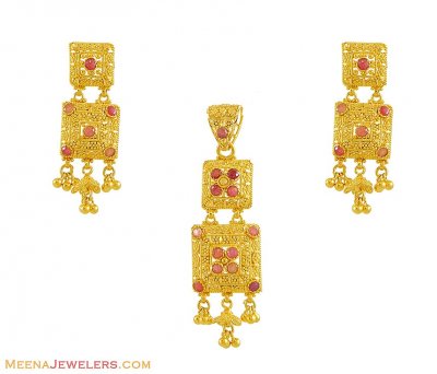 22K Gold Designer Pendant Set ( Gold Pendant Sets )