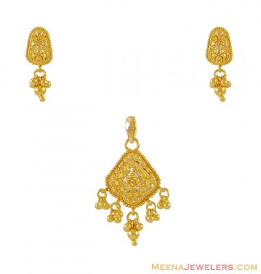 22Kt Gold Filigree Pendant Set ( Gold Pendant Sets )