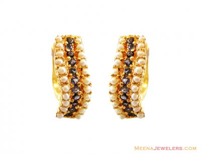 Wavy Sapphire Pearl Studded Clip On ( Precious Stone Earrings )