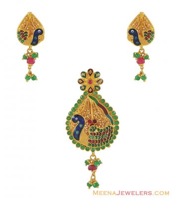 22K Peacock Pendant Set ( Antique Pendant Sets )