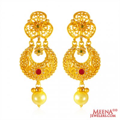 22K Gold Long Chandbali Earrings ( Long Earrings )