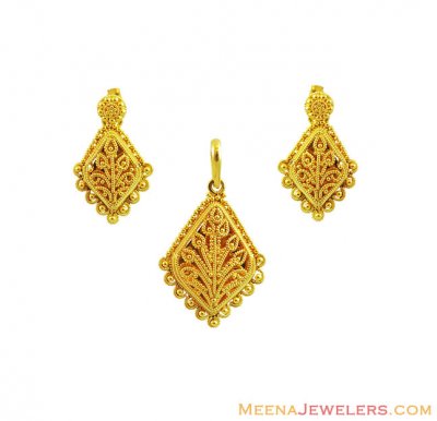 22K Filigree Pendant Set ( Gold Pendant Sets )