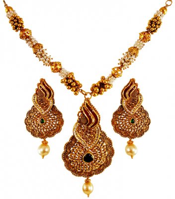 22kt Gold Necklace Earring Set ( Antique Necklace Sets )