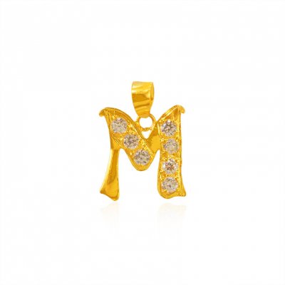 22K Gold Pendant with Initial (M) ( Initial Pendants )