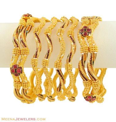 22k Wavy MeenaKari Bangles ( set of 6) ( Set of Bangles )