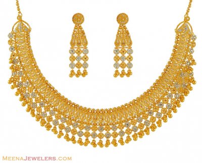 Two Tone Filigree Necklace Set ( 22 Kt Gold Sets )