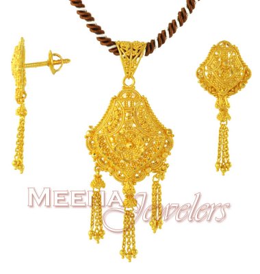 22Kt Gold Filigree Pendant ( Gold Pendant Sets )